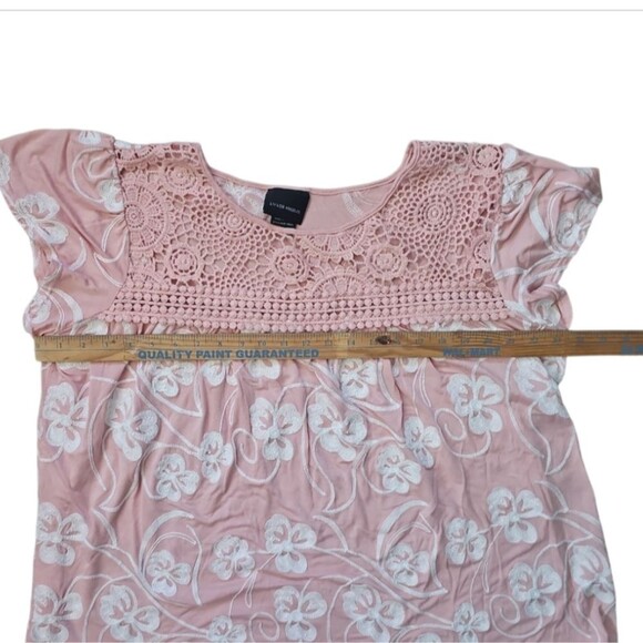 Liv Los Angeles Powder Pink Crochet Lace Embroidered Blouse Sz 1X Boho Flowy - Picture 11 of 15